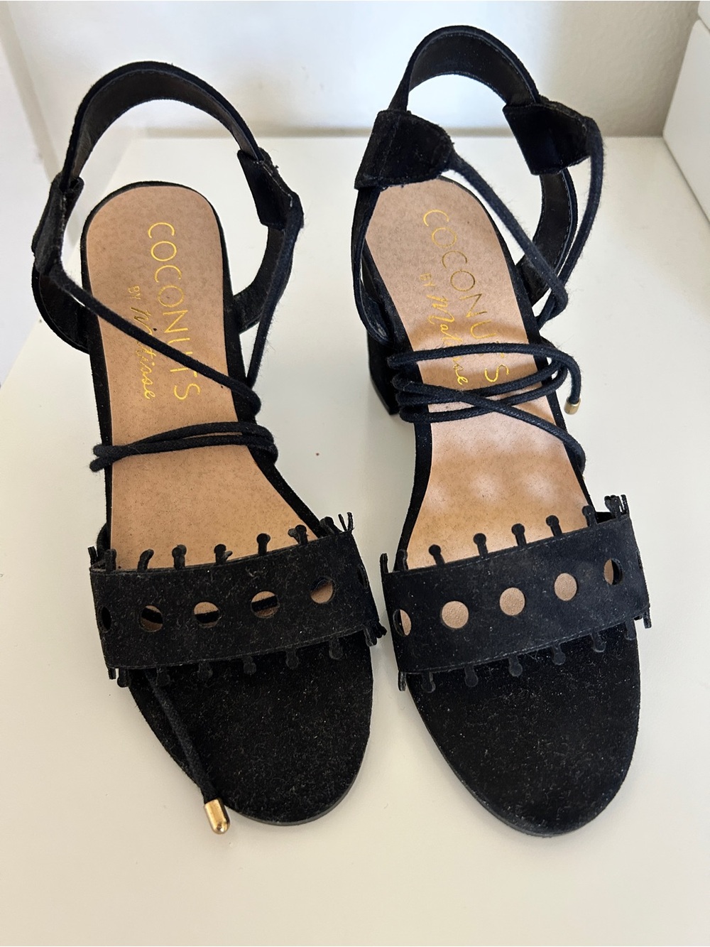 Coconuts by Matisse Melrose Black Suede Lace-Up Block Heel Sandals